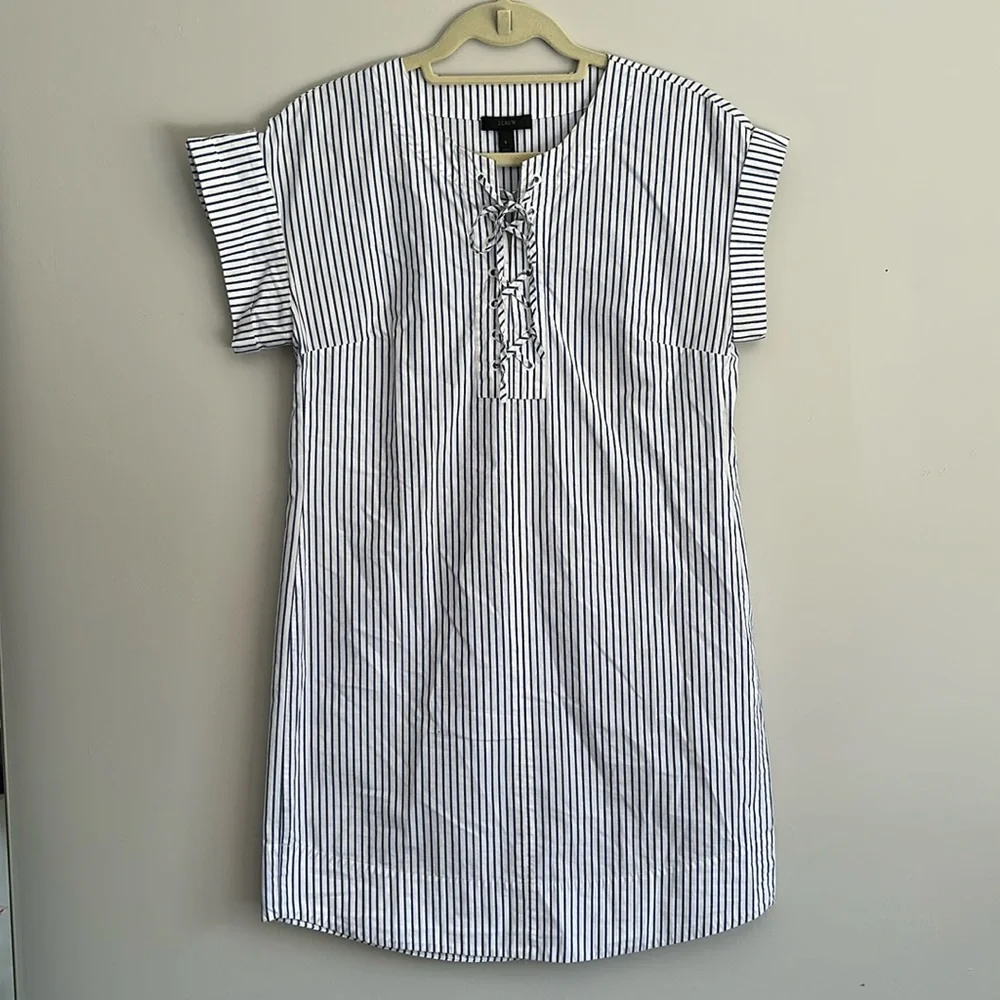 J.CREW Lace Up, Blue Striped Shirt-Dress, Size S - Picture 2 of 7